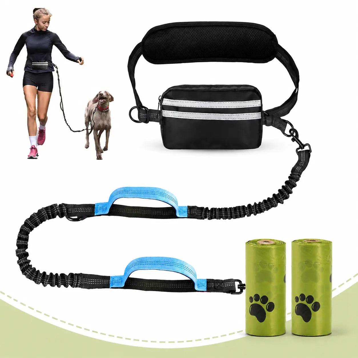 Pipidodo Hands-Free Dual Dog Leash with Waist Bag & Cushioned Pad β Walk Two Dogs with Ease No Tangles No Stress